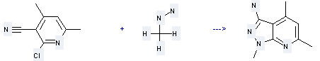 1H-Pyrazolo[3,4-b]pyridin-3-amine,1,4,6-trimethyl- can be prepared by 2-chloro-4,6-dimethyl-nicotinonitrile and methylhydrazine